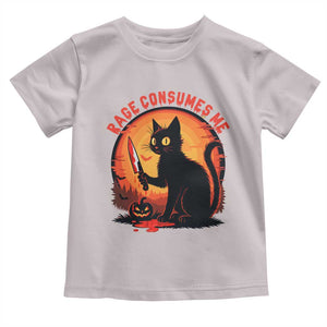 Funny Black Cat Halloween Funny Black Cat Murderous Cat With Knife Toddler T Shirt Rage Is Consuming Me TS14 Ice Gray Print Your Wear