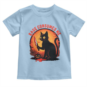 Funny Black Cat Halloween Funny Black Cat Murderous Cat With Knife Toddler T Shirt Rage Is Consuming Me TS14 Light Blue Print Your Wear