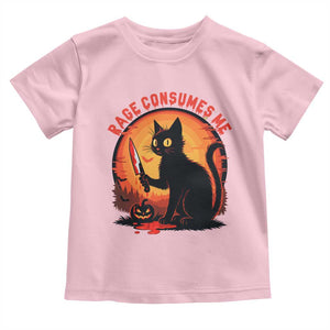 Funny Black Cat Halloween Funny Black Cat Murderous Cat With Knife Toddler T Shirt Rage Is Consuming Me TS14 Light Pink Print Your Wear