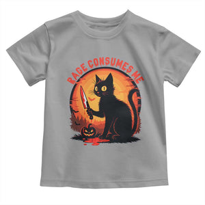 Funny Black Cat Halloween Funny Black Cat Murderous Cat With Knife Toddler T Shirt Rage Is Consuming Me TS14 Sport Gray Print Your Wear