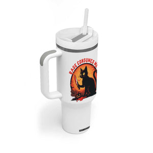 Funny Black Cat Halloween Funny Black Cat Murderous Cat With Knife Tumbler With Handle Rage Is Consuming Me TS14 Print Your Wear