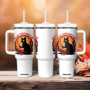 Funny Black Cat Halloween Funny Black Cat Murderous Cat With Knife Tumbler With Handle Rage Is Consuming Me TS14 Print Your Wear