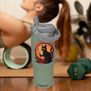 Funny Black Cat Halloween Funny Black Cat Murderous Cat With Knife Flip Straw Tumbler Rage Is Consuming Me TS14 One Size: 30 oz Moss Green Print Your Wear