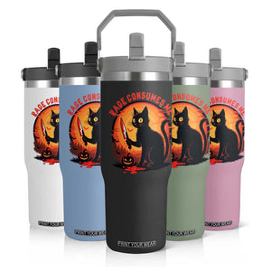 Funny Black Cat Halloween Funny Black Cat Murderous Cat With Knife Flip Straw Tumbler Rage Is Consuming Me TS14 Print Your Wear