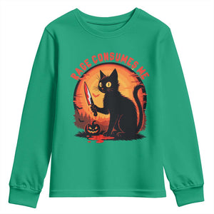 Funny Black Cat Halloween Funny Black Cat Murderous Cat With Knife Youth Sweatshirt Rage Is Consuming Me TS14 Irish Green Print Your Wear