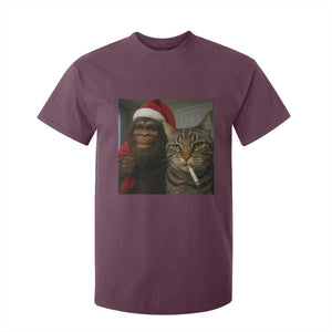 Funny Cat Selfie Bigfoot Christmas Sasquatch T Shirt For Kid TS14 Maroon Print Your Wear