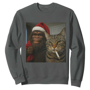 Funny Cat Selfie Bigfoot Christmas Sasquatch Sweatshirt TS14 Dark Heather Print Your Wear