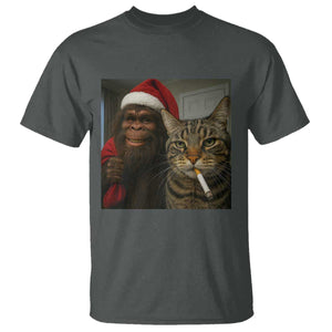 Funny Cat Selfie Bigfoot Christmas Sasquatch T Shirt TS14 Dark Heather Print Your Wear
