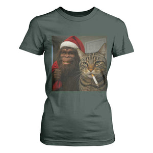 Funny Cat Selfie Bigfoot Christmas Sasquatch T Shirt For Women TS14 Dark Forest Green Print Your Wear