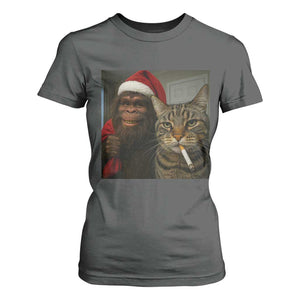 Funny Cat Selfie Bigfoot Christmas Sasquatch T Shirt For Women TS14 Dark Heather Print Your Wear
