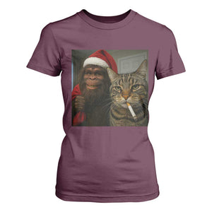 Funny Cat Selfie Bigfoot Christmas Sasquatch T Shirt For Women TS14 Maroon Print Your Wear
