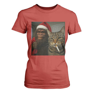 Funny Cat Selfie Bigfoot Christmas Sasquatch T Shirt For Women TS14 Red Print Your Wear
