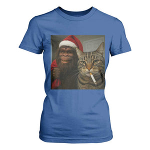 Funny Cat Selfie Bigfoot Christmas Sasquatch T Shirt For Women TS14 Royal Blue Print Your Wear