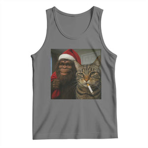 Funny Cat Selfie Bigfoot Christmas Sasquatch Tank Top TS14 Black Heather Print Your Wear