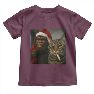 Funny Cat Selfie Bigfoot Christmas Sasquatch Toddler T Shirt TS14 Maroon Print Your Wear