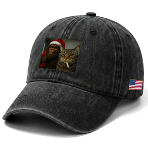 Funny Cat Selfie Bigfoot Christmas Sasquatch Washed Cotton Baseball Cap TS14 Print Your Wear