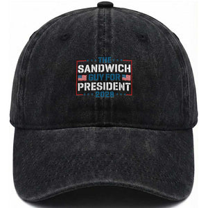 The Sandwich Guy for President 2028 Washed Cotton Baseball Cap Free DC Funny Political Satire TS14 Washed Cap Universal Fit Black Print Your Wear