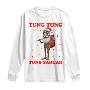 Funny Italian Brainrot Christmas Long Sleeve Shirt Tung Tung Tung Sahur Meme TS14 White Print Your Wear