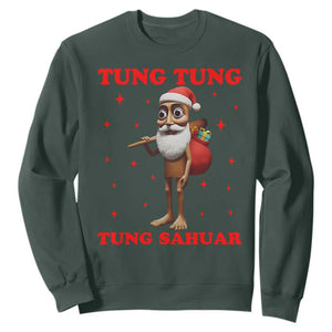 Funny Italian Brainrot Christmas Sweatshirt Tung Tung Tung Sahur Meme TS14 Dark Forest Green Print Your Wear
