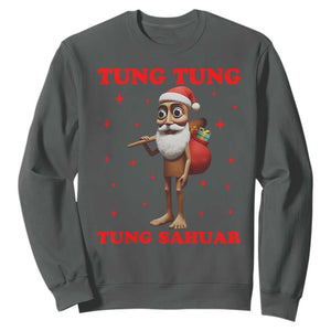 Funny Italian Brainrot Christmas Sweatshirt Tung Tung Tung Sahur Meme TS14 Dark Heather Print Your Wear