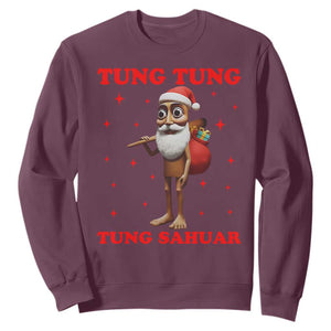 Funny Italian Brainrot Christmas Sweatshirt Tung Tung Tung Sahur Meme TS14 Maroon Print Your Wear