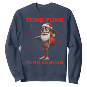 Funny Italian Brainrot Christmas Sweatshirt Tung Tung Tung Sahur Meme TS14 Navy Print Your Wear