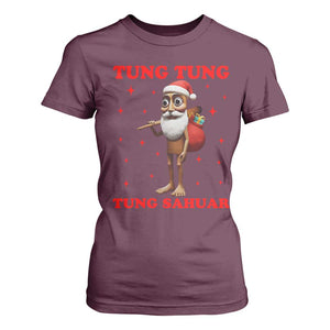 Funny Italian Brainrot Christmas T Shirt For Women Tung Tung Tung Sahur Meme TS14 Maroon Print Your Wear