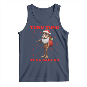 Funny Italian Brainrot Christmas Tank Top Tung Tung Tung Sahur Meme TS14 Navy Print Your Wear