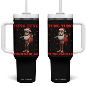 Funny Italian Brainrot Christmas Tumbler With Handle Tung Tung Tung Sahur Meme TS14 One Size: 40 oz Black Print Your Wear