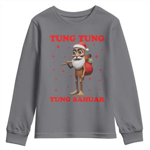 Funny Italian Brainrot Christmas Youth Sweatshirt Tung Tung Tung Sahur Meme TS14 Charcoal Print Your Wear