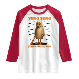 Funny Italian Brainrot Halloween Raglan Shirt Tung Tung Tung Sahur Meme TS14 White Red Print Your Wear
