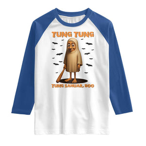 Funny Italian Brainrot Halloween Raglan Shirt Tung Tung Tung Sahur Meme TS14 White Royal Print Your Wear