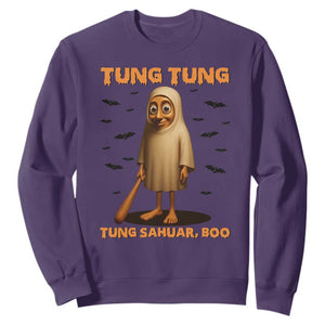 Funny Italian Brainrot Halloween Sweatshirt Tung Tung Tung Sahur Meme TS14 Purple Print Your Wear