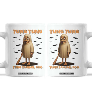 Funny Italian Brainrot Halloween Coffee Mug Tung Tung Tung Sahur Meme TS14 White Print Your Wear