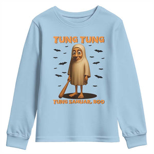Funny Italian Brainrot Halloween Youth Sweatshirt Tung Tung Tung Sahur Meme TS14 Light Blue Print Your Wear