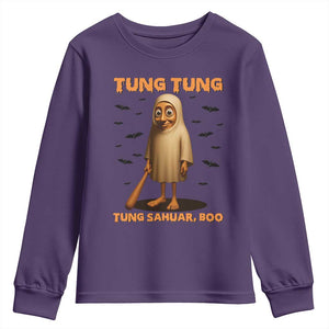 Funny Italian Brainrot Halloween Youth Sweatshirt Tung Tung Tung Sahur Meme TS14 Purple Print Your Wear