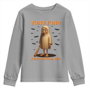 Funny Italian Brainrot Halloween Youth Sweatshirt Tung Tung Tung Sahur Meme TS14 Sport Gray Print Your Wear