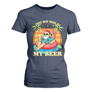 Santa Beer Christmas T Shirt For Women Ho Ho Ho My Beer TS14 Navy Print Your Wear