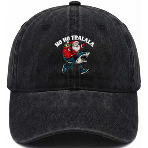 Tralalero Tralala Christmas Meme Washed Cotton Baseball Cap Santa Xmas Ho Ho Ho TS14 Washed Cap Universal Fit Black Print Your Wear