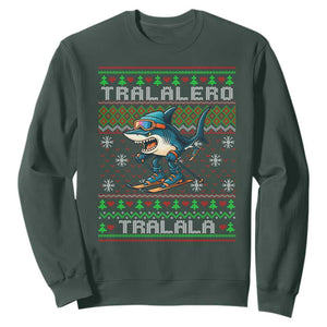 Tralalero Tralala Christmas Meme Sweatshirt Snowboard Ugly Xmas TS14 Dark Forest Green Print Your Wear