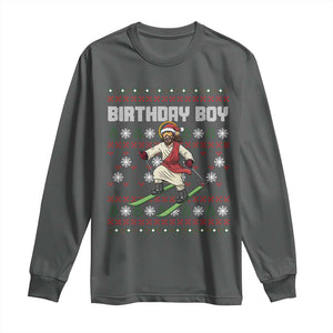 Jesus Christmas Meme Long Sleeve Shirt Snowboard Birthday Boy Ugly Xmas TS14 Dark Heather Print Your Wear