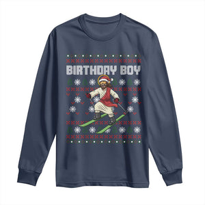 Jesus Christmas Meme Long Sleeve Shirt Snowboard Birthday Boy Ugly Xmas TS14 Navy Print Your Wear