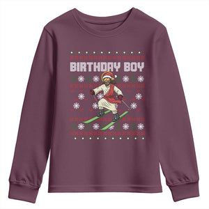 Jesus Christmas Meme Youth Sweatshirt Snowboard Birthday Boy Ugly Xmas TS14 Maroon Print Your Wear