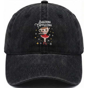 Ballerina Cappuccina Christmas Washed Cotton Baseball Cap Italian Brainrot Meme TS14 Washed Cap Universal Fit Black Print Your Wear