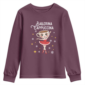 Ballerina Cappuccina Christmas Youth Sweatshirt Italian Brainrot Meme TS14 Maroon Print Your Wear