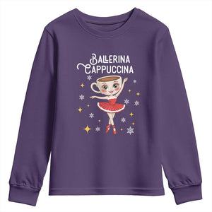 Ballerina Cappuccina Christmas Youth Sweatshirt Italian Brainrot Meme TS14 Purple Print Your Wear