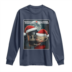 Funny Christmas Couple Long Sleeve Shirt Italian Brainrot Meme TS14 Navy Print Your Wear