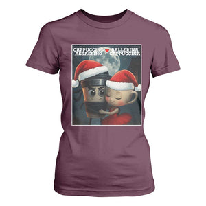Funny Christmas Couple T Shirt For Women Italian Brainrot Meme TS14 Maroon Print Your Wear