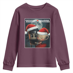 Funny Christmas Couple Youth Sweatshirt Italian Brainrot Meme TS14 Maroon Print Your Wear