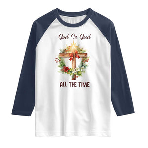 Cross Christian Christmas Raglan Shirt God Is Good All The Time TS14 White Navy Print Your Wear